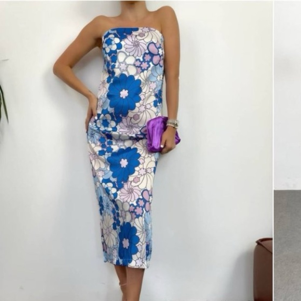 Zara strapless floral midi dress , XS